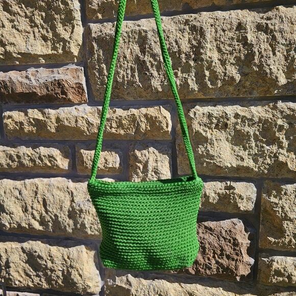 The Sak Green Knit Crochet Small Square Shoulder Bag Purse 90s Y2K Boho - Picture 1 of 8